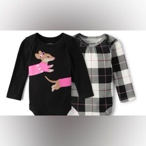 Bundle of 2/ Adorable Black and Pink Dog long sleeve onesies